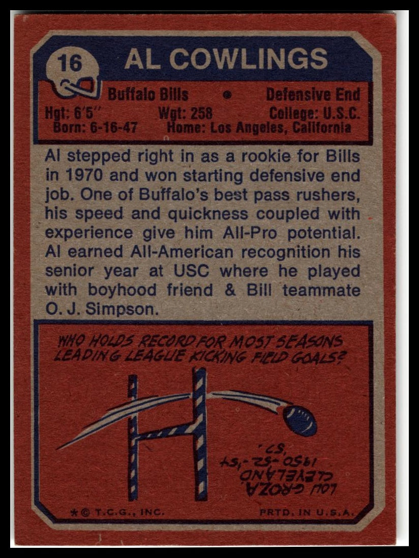 1973 Topps #16 Al Cowlings Excellent