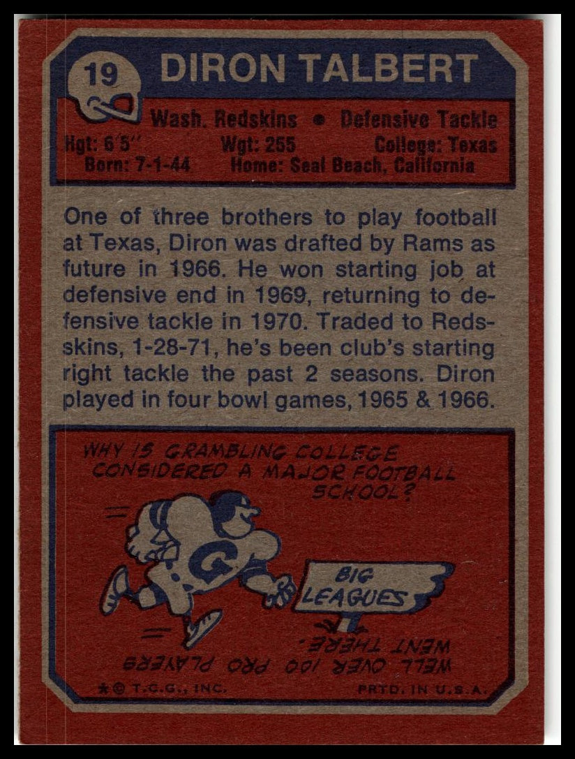 1973 Topps #19 Diron Talbert Excellent