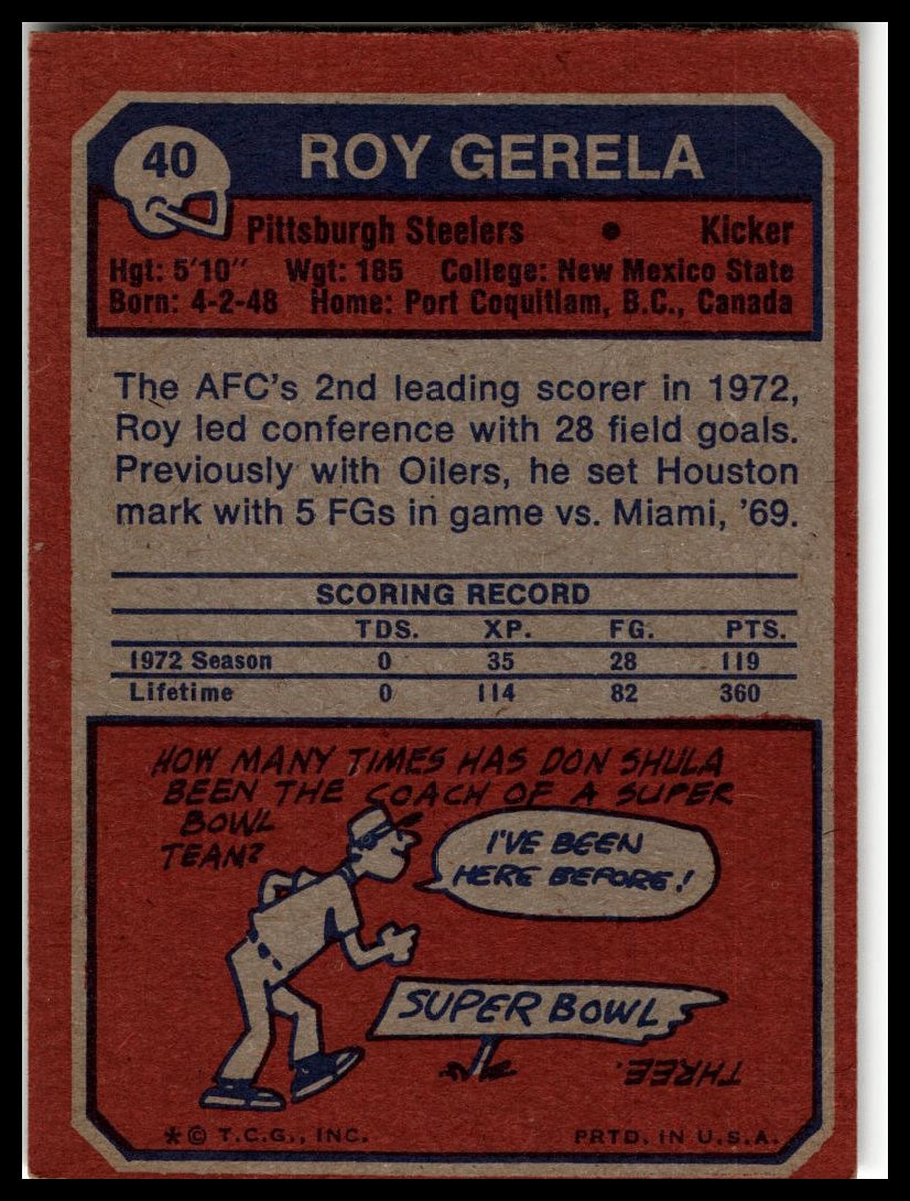 1973 Topps #40 Roy Gerela Excellent