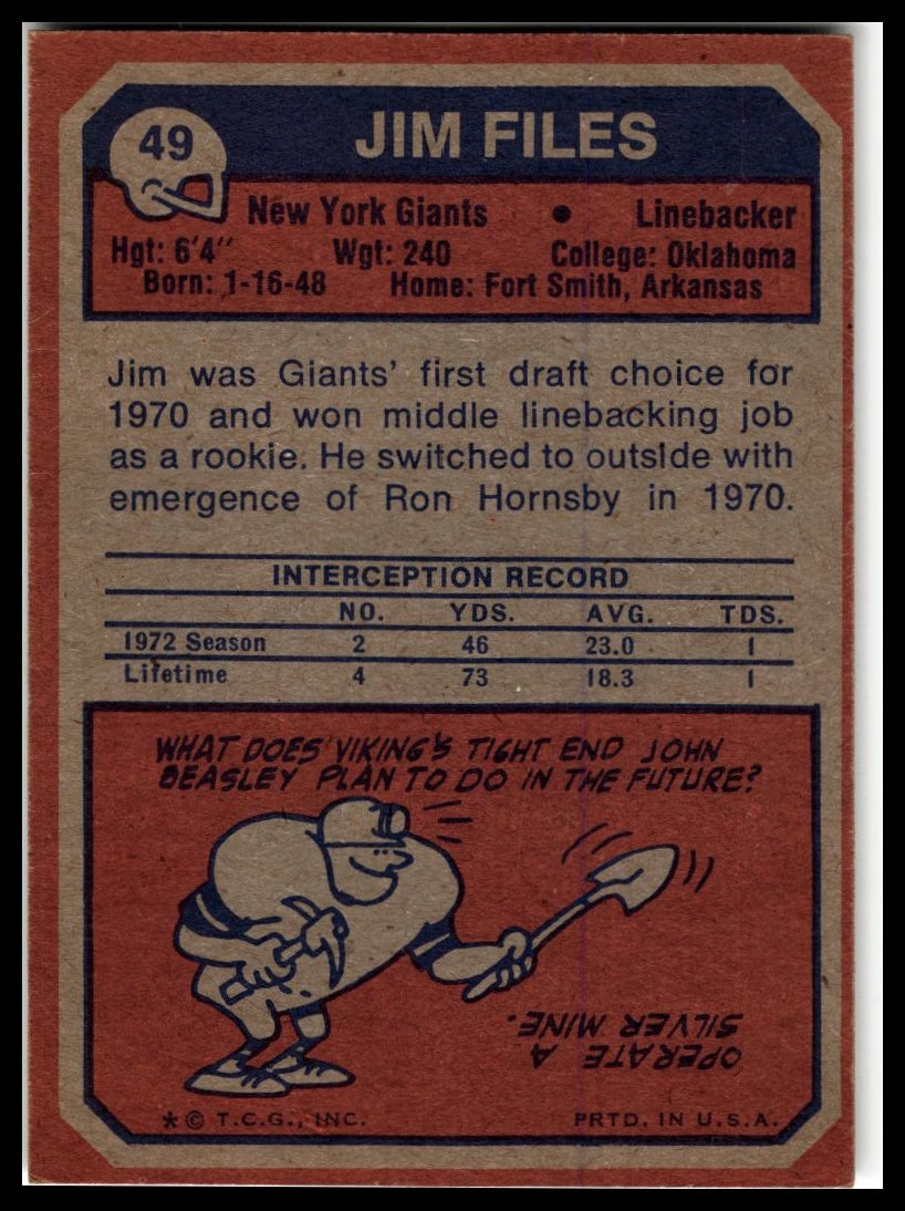 1973 Topps #49 Jim Files Excellent
