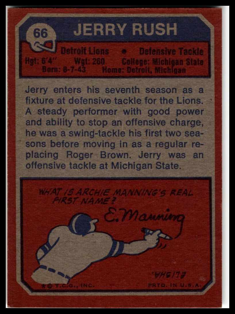 1973 Topps #66 Jerry Rush Excellent