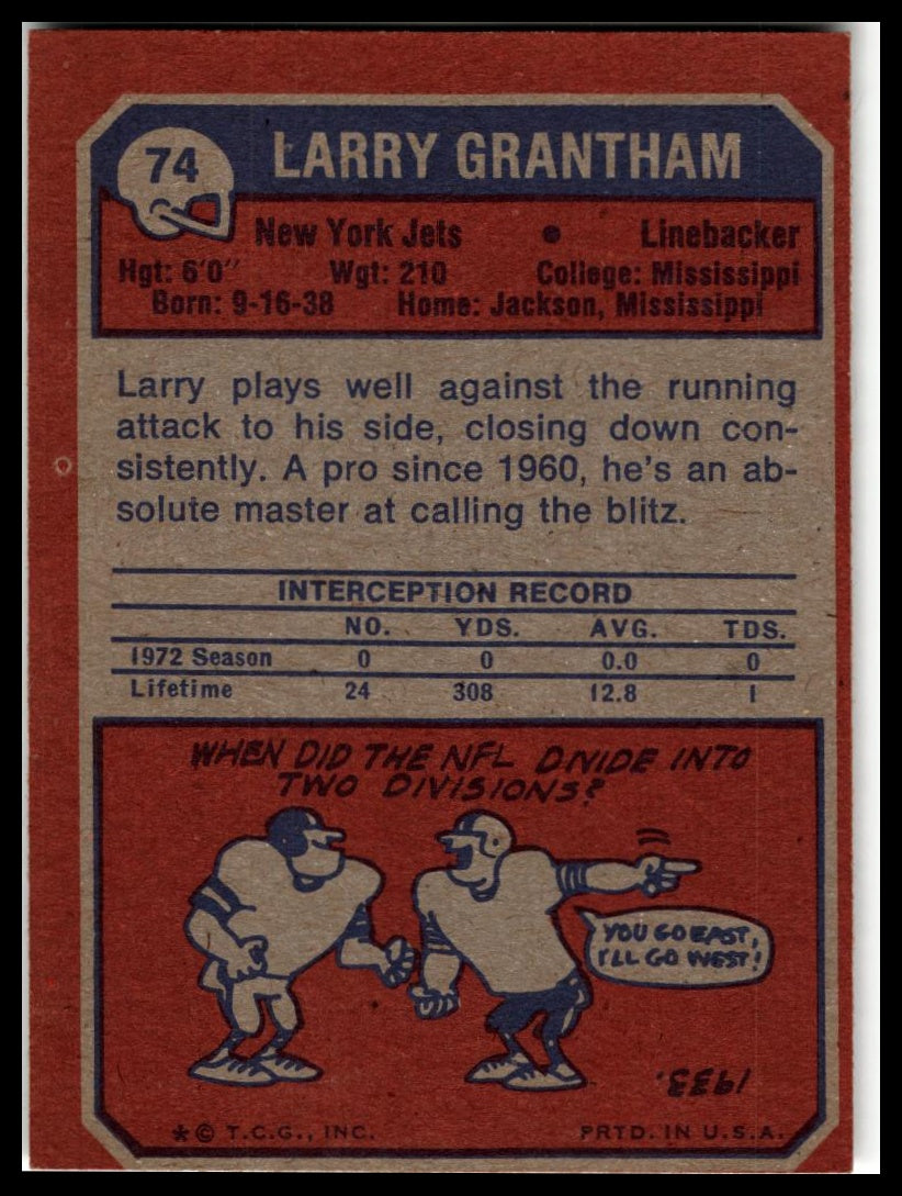 1973 Topps #74 Larry Grantham Excellent