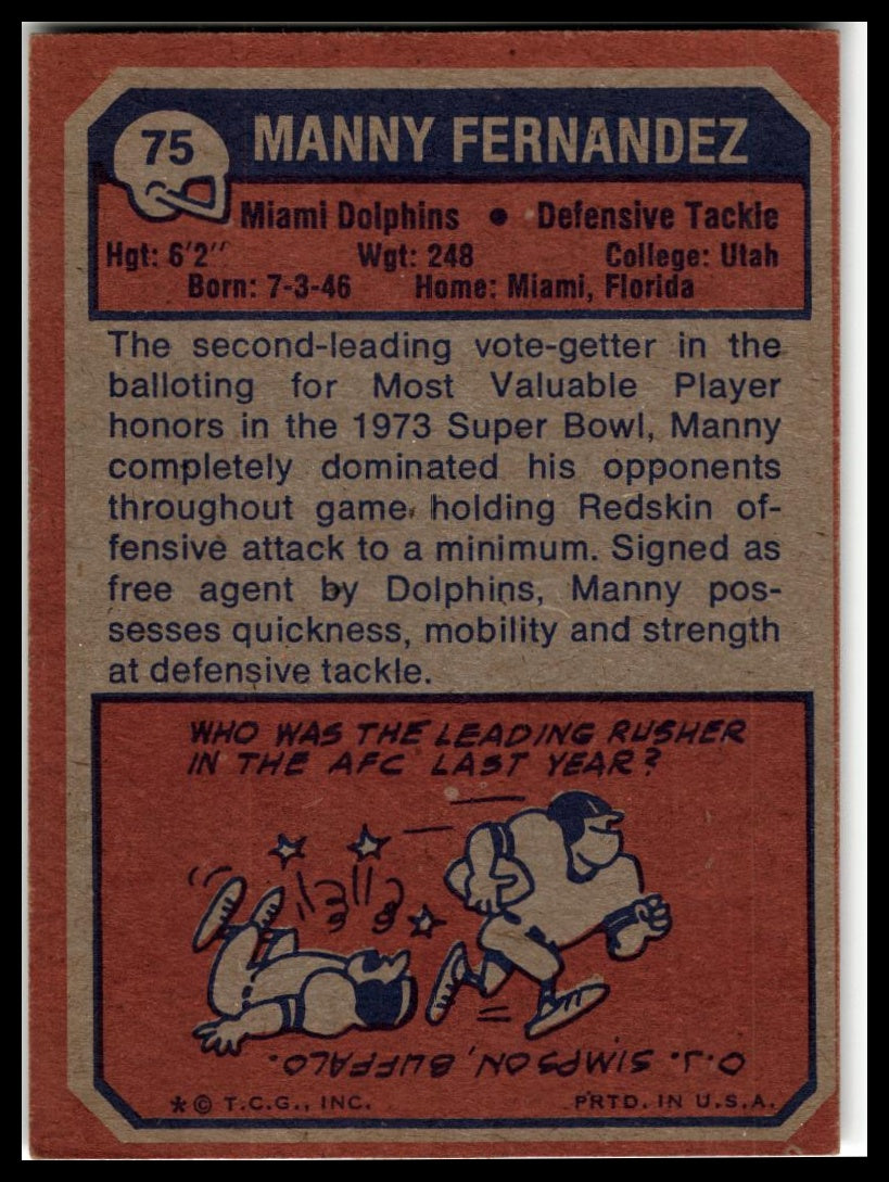 1973 Topps #75 Manny Fernandez Excellent