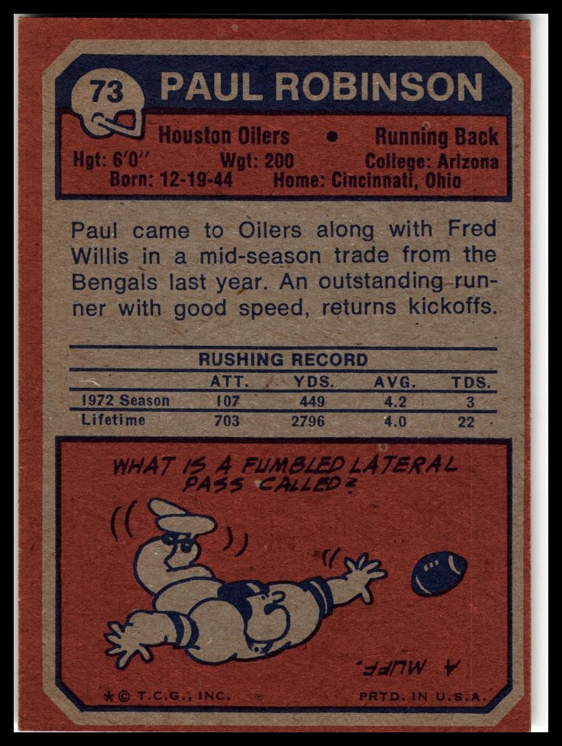 1973 Topps #73 Paul Robinson Excellent