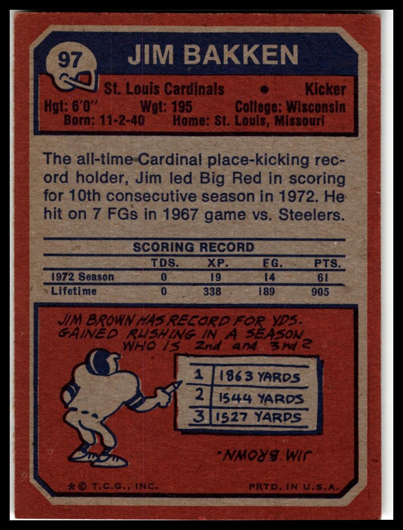 1973 Topps #97 Jim Bakken Excellent