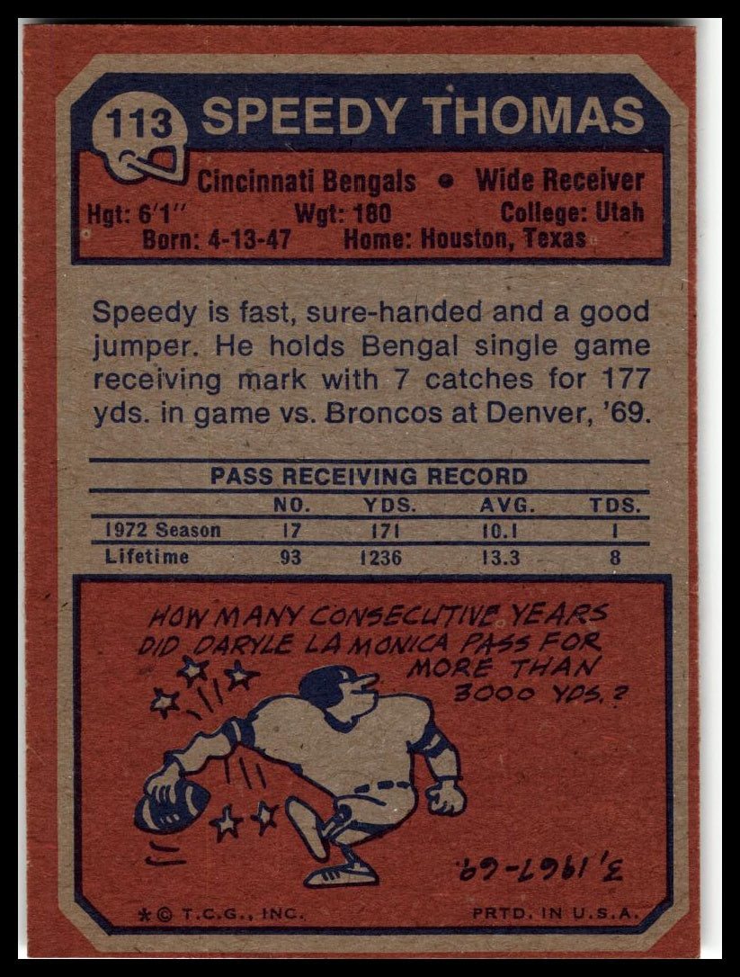 1973 Topps #113 Speedy Thomas Excellent