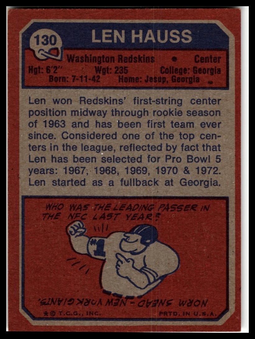 1973 Topps #130 Len Hauss Excellent