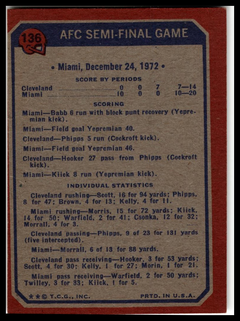 1973 Topps #136 AFC Semi-Final Game Excellent