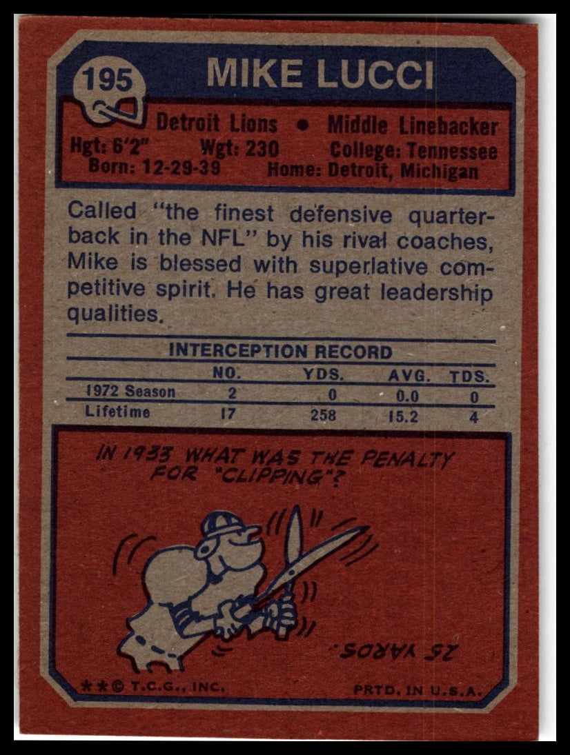 1973 Topps #195 Mike Lucci Excellent
