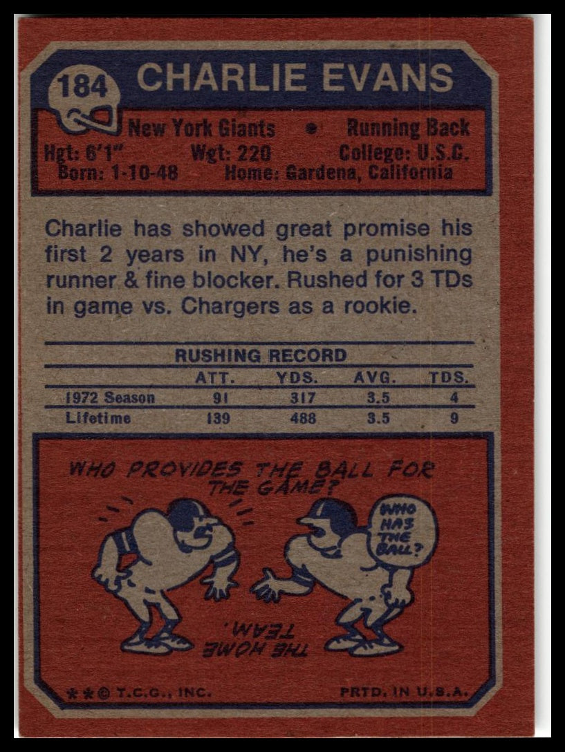 1973 Topps #184 Charlie Evans Excellent