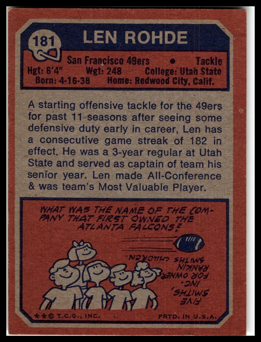 1973 Topps #181 Len Rohde Excellent