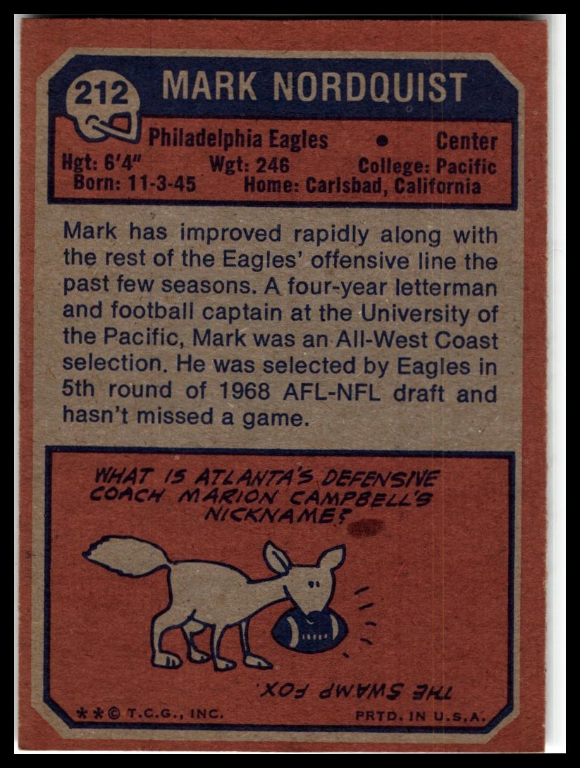 1973 Topps #212 Mark Nordquist Excellent