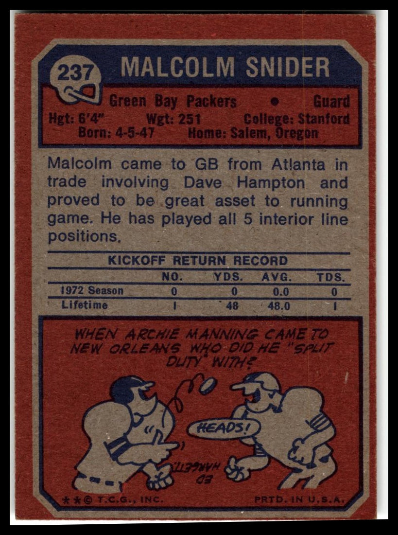1973 Topps #237 Malcolm Snider Excellent