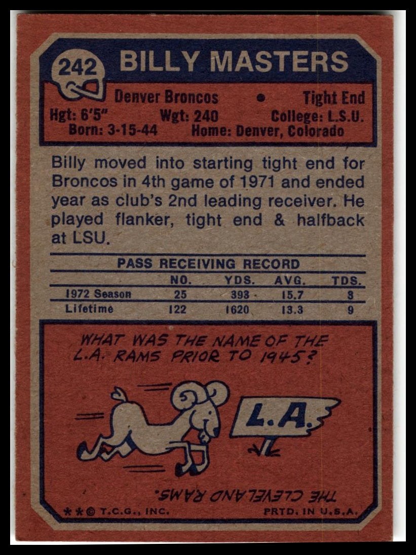 1973 Topps #242 Billy Masters Excellent