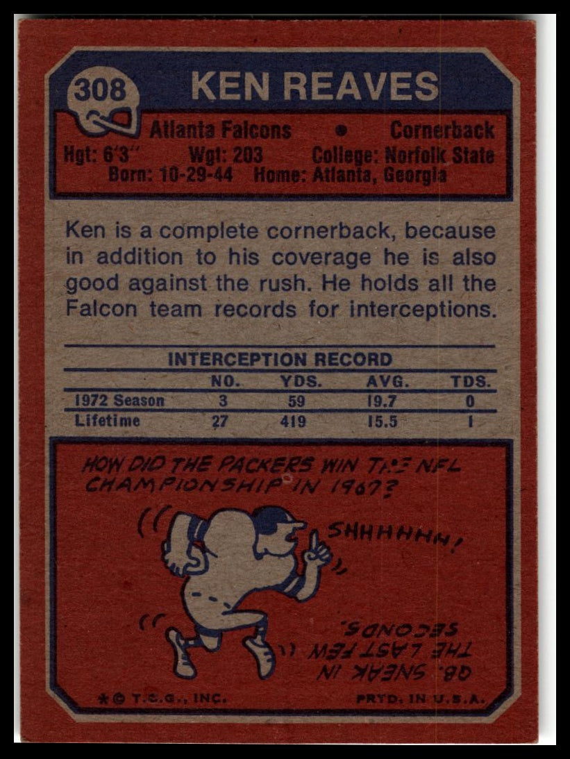 1973 Topps #308 Ken Reaves Excellent