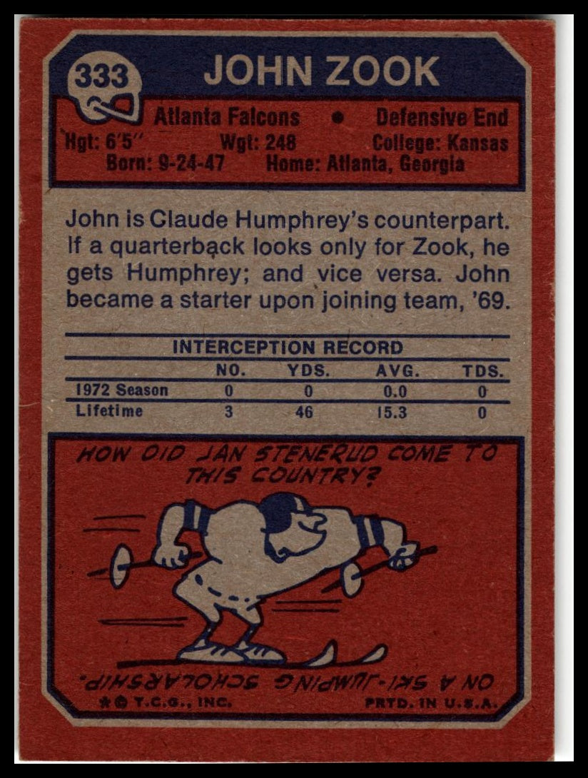 1973 Topps #333 John Zook Excellent