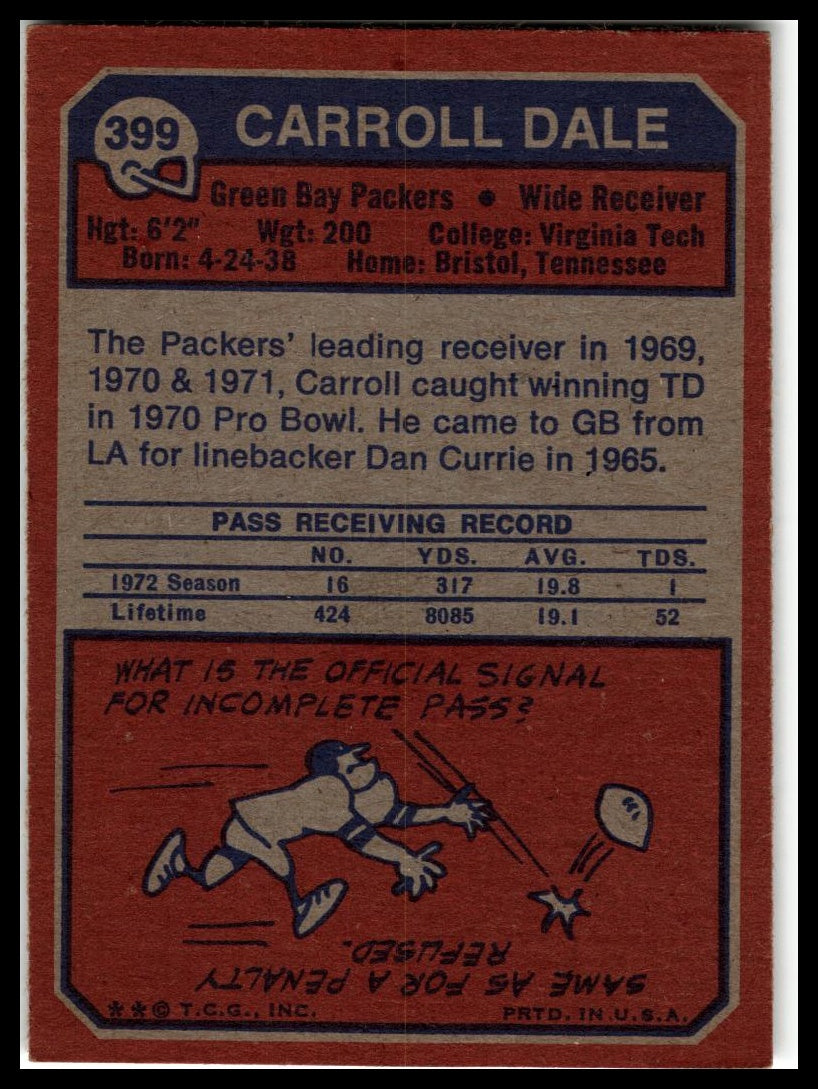 1973 Topps #399 Carroll Dale Excellent