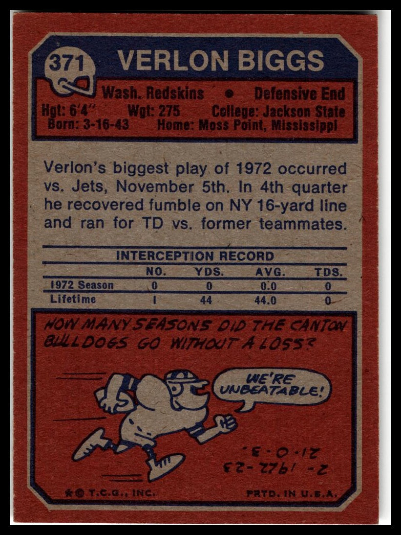 1973 Topps #371 Verlon Biggs Excellent