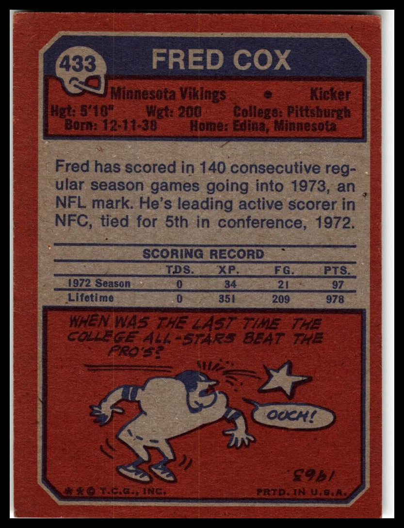 1973 Topps #433 Fred Cox Excellent