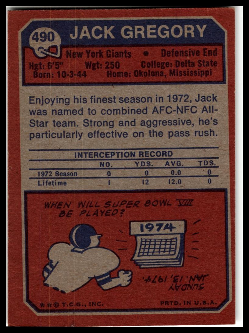 1973 Topps #490 Jack Gregory Excellent