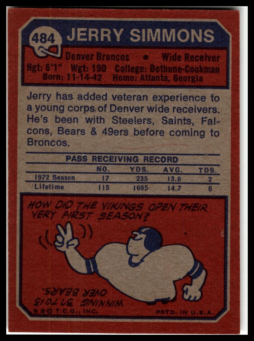 1973 Topps #484 Jerry Simmons Excellent