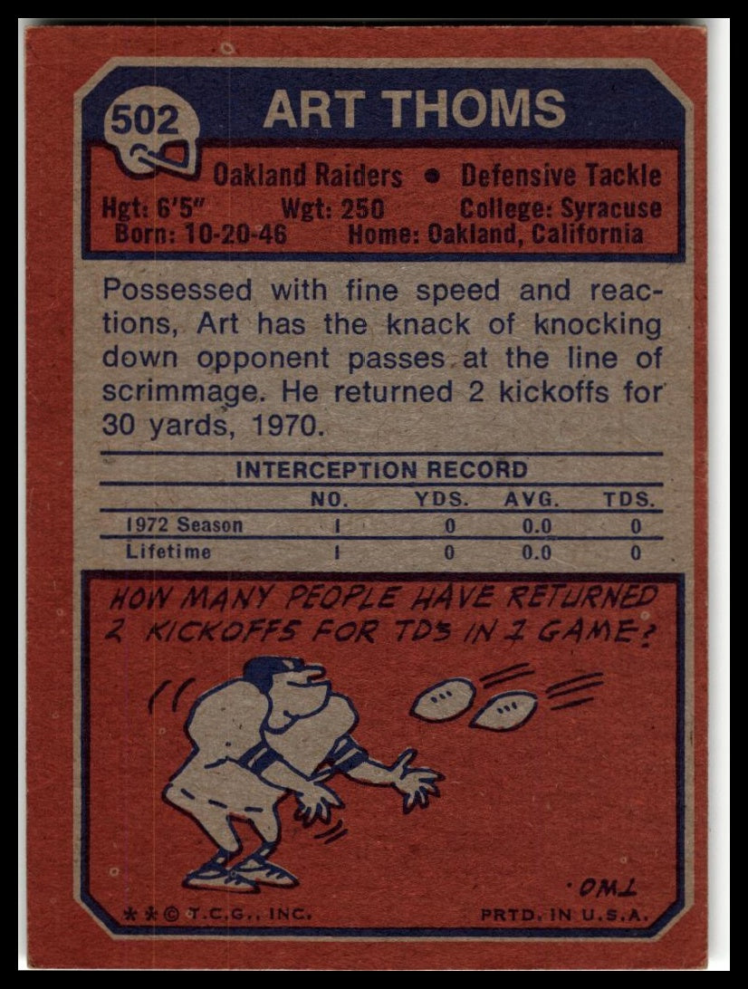 1973 Topps #502 Art Thoms Excellent