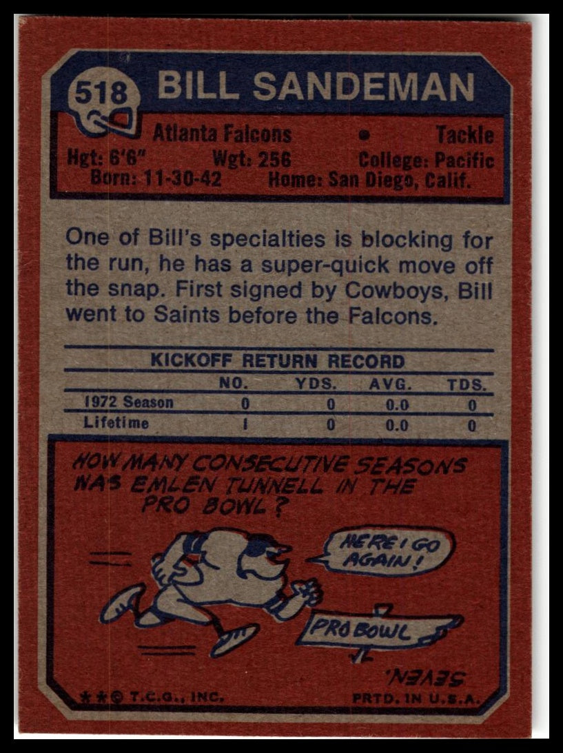 1973 Topps #518 Bill Sandeman Excellent