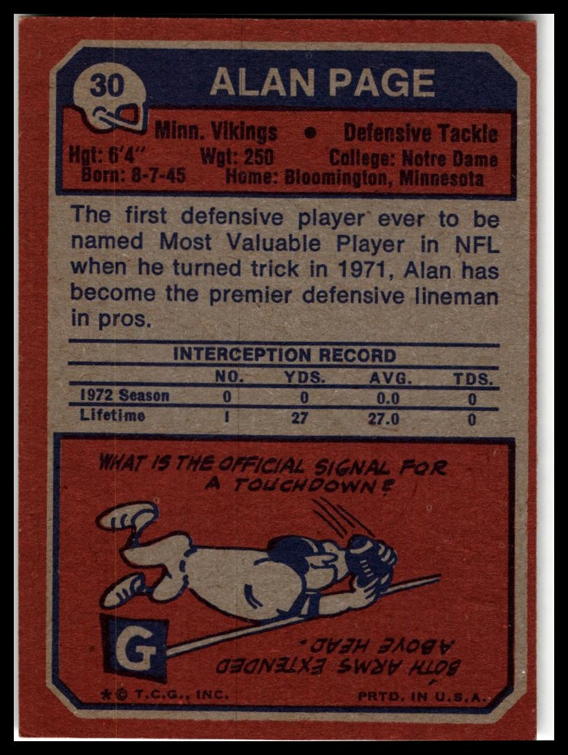 1973 Topps #30 Alan Page Excellent