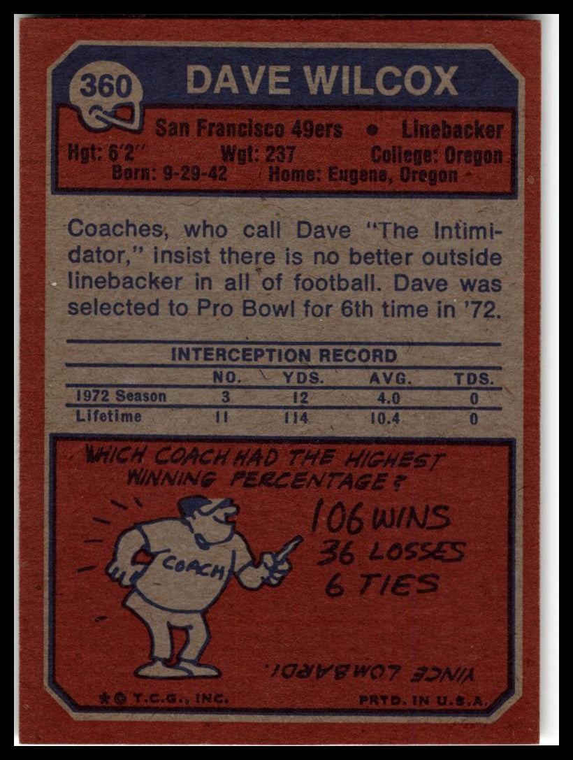 1973 Topps #360 Dave Wilcox Excellent