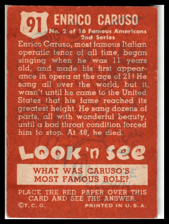 1952 Topps Look 'n See (R714-16) #91 Enrico Caruso Excellent