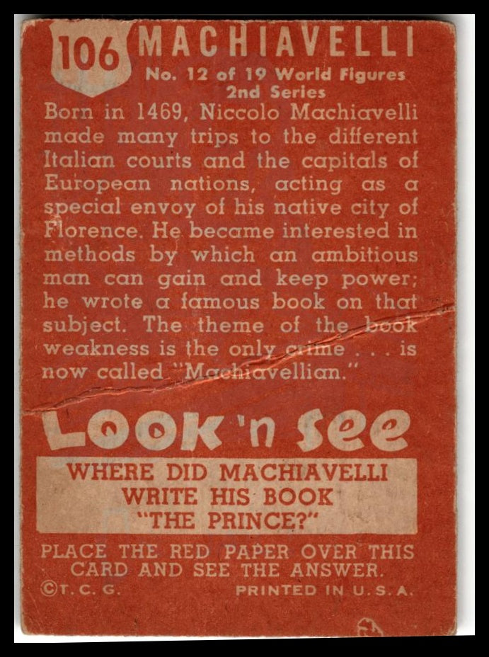 1952 Topps Look 'n See (R714-16) #106 Machiavelli Poor