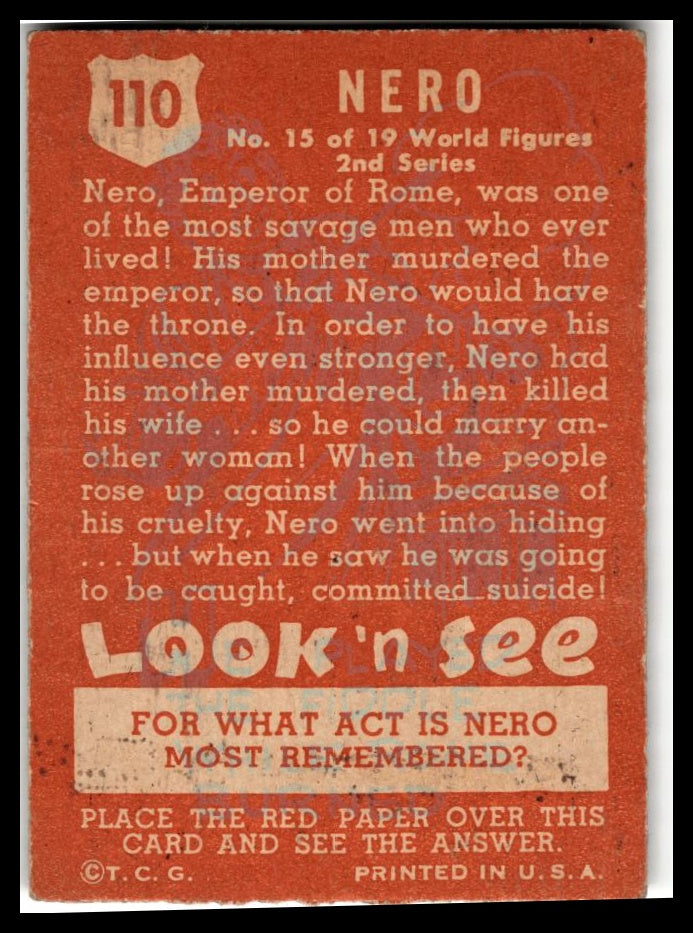 1952 Topps Look 'n See (R714-16) #110 Nero Excellent