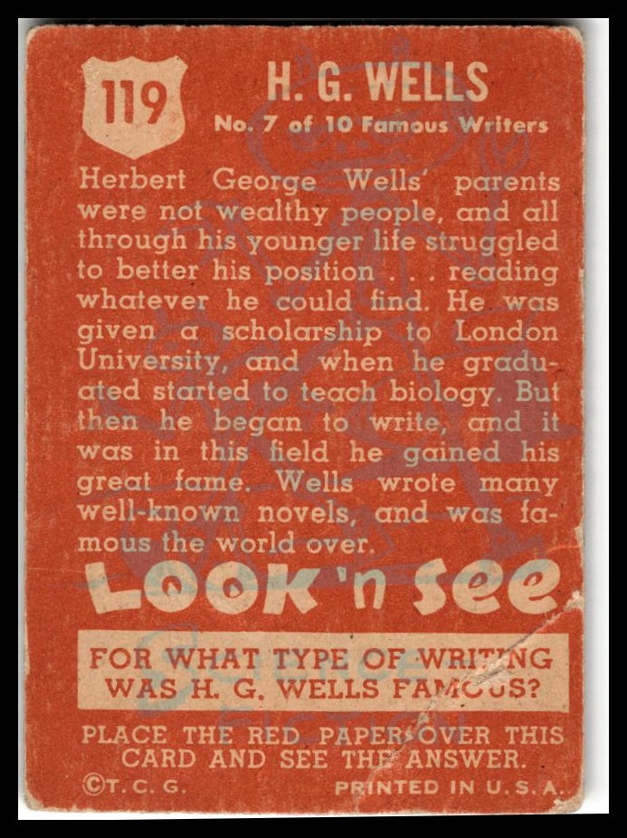 1952 Topps Look 'n See (R714-16) #119 H. G. Wells Very Good