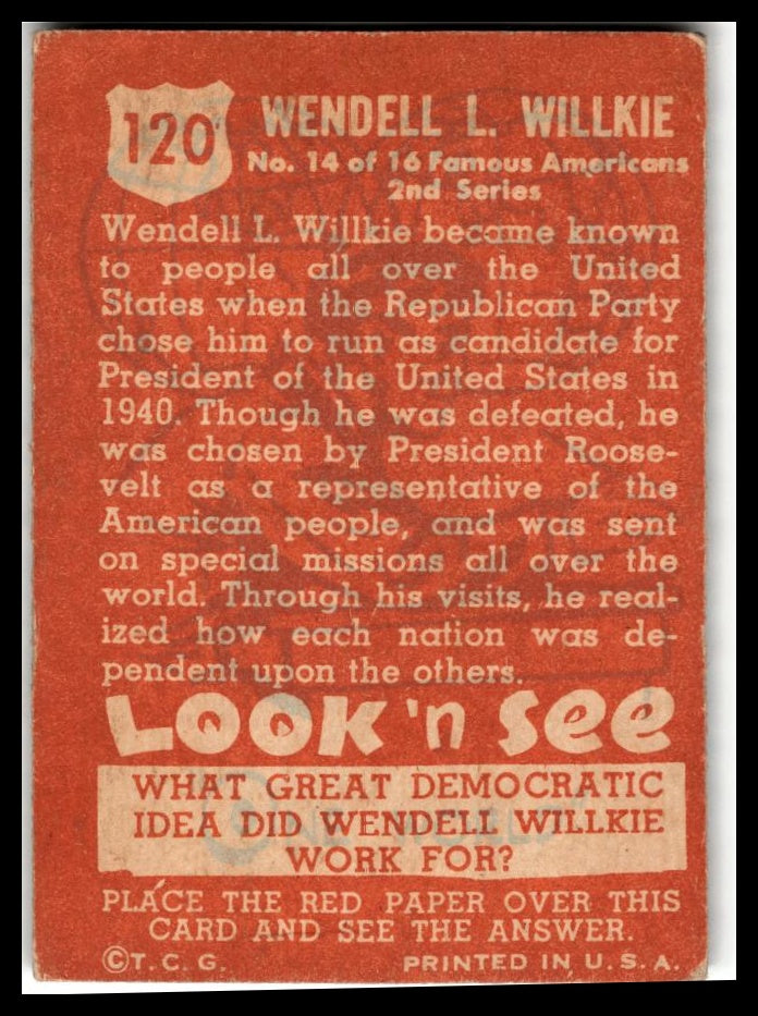 1952 Topps Look 'n See (R714-16) #120 Wendell Willkie Very Good