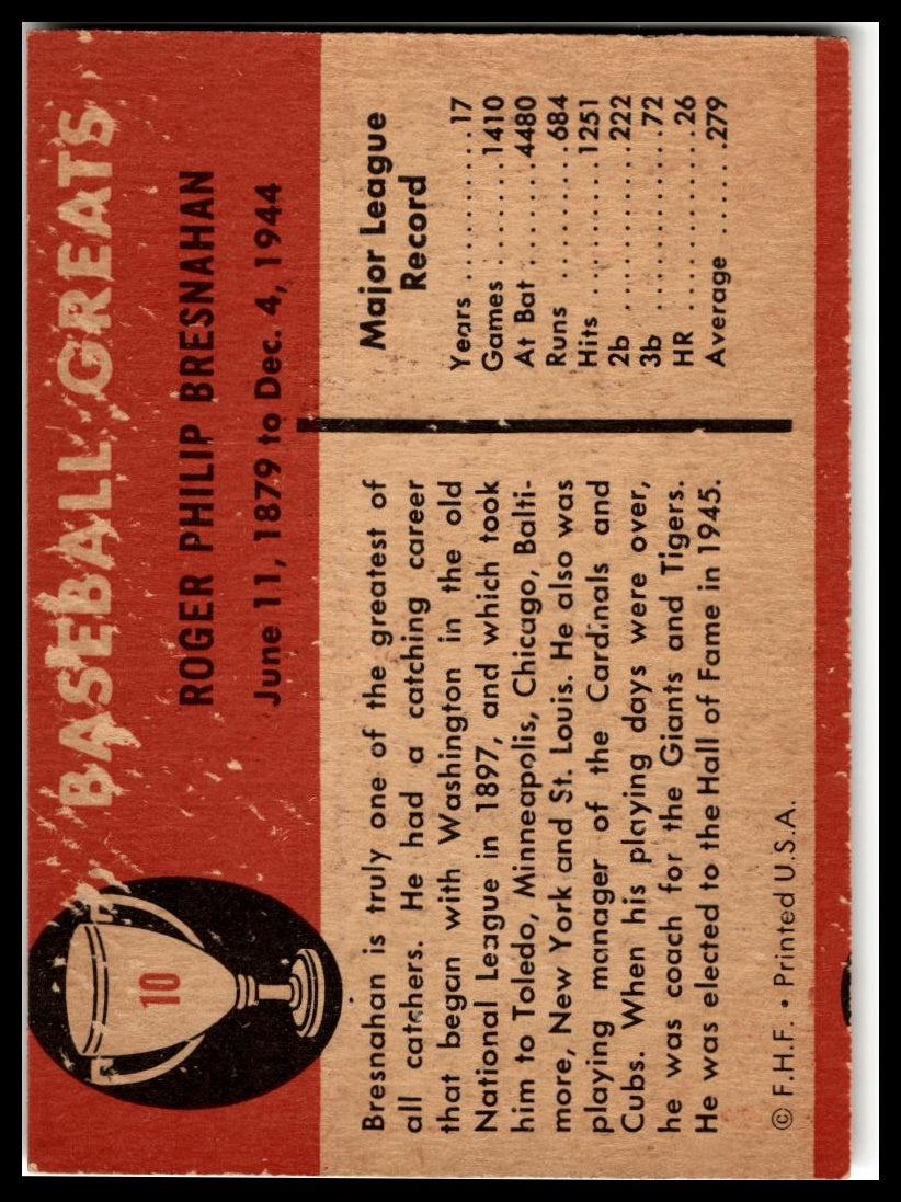 1961 Fleer Baseball Greats (F418-3) #10 Roger Bresnahan Very Good