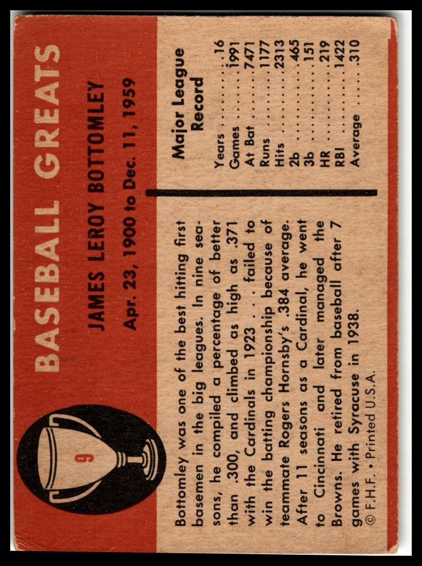 1961 Fleer Baseball Greats (F418-3) #9 Jim Bottomley Very Good
