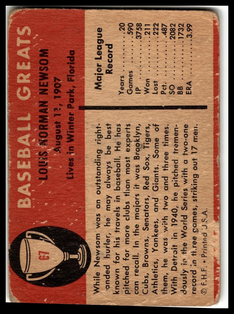 1961 Fleer Baseball Greats (F418-3) #67 Bobo Newsom Very Good