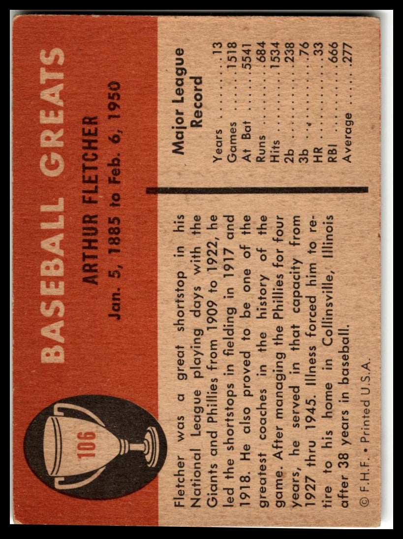 1961 Fleer Baseball Greats (F418-3) #106 Art Fletcher Very Good