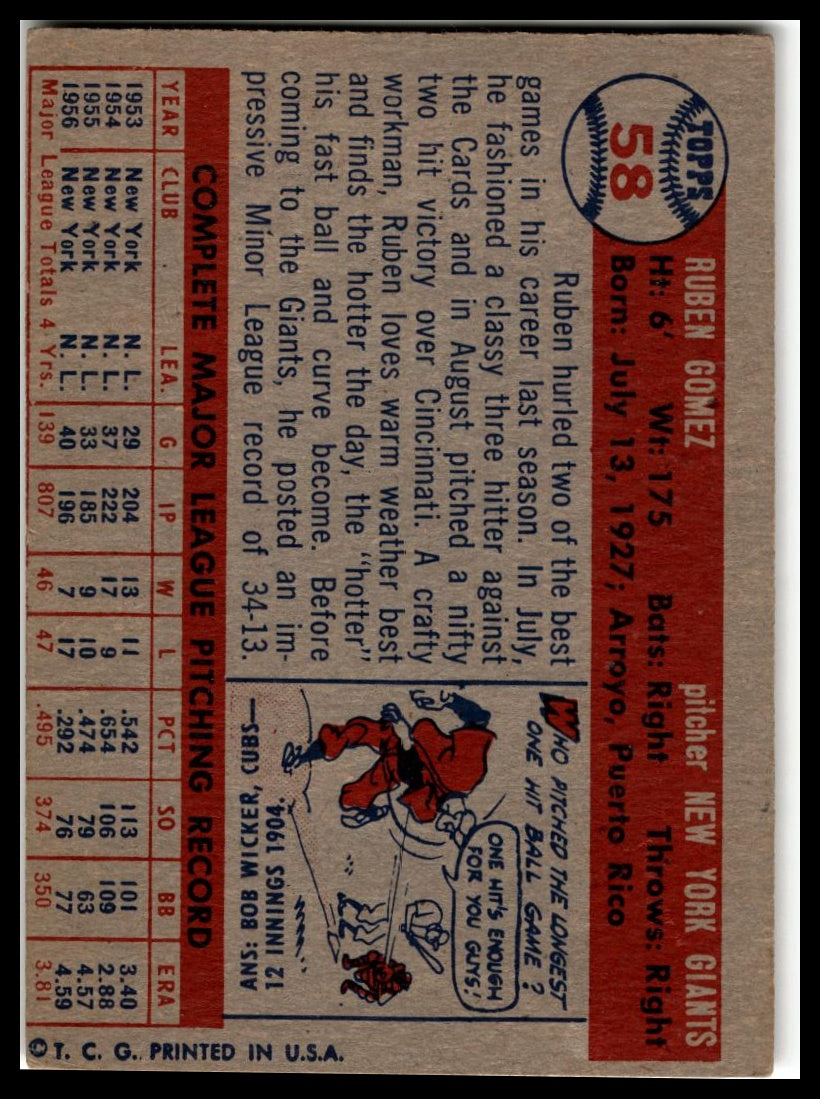 1957 Topps #58 Ruben Gomez Very Good