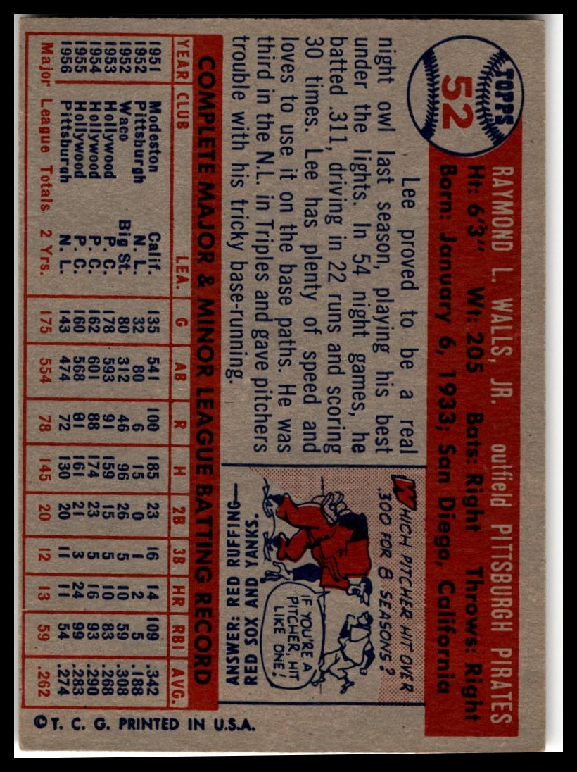 1957 Topps #52 Lee Walls Very Good
