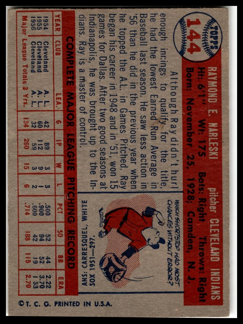 1957 Topps #144 Ray Narleski Very Good