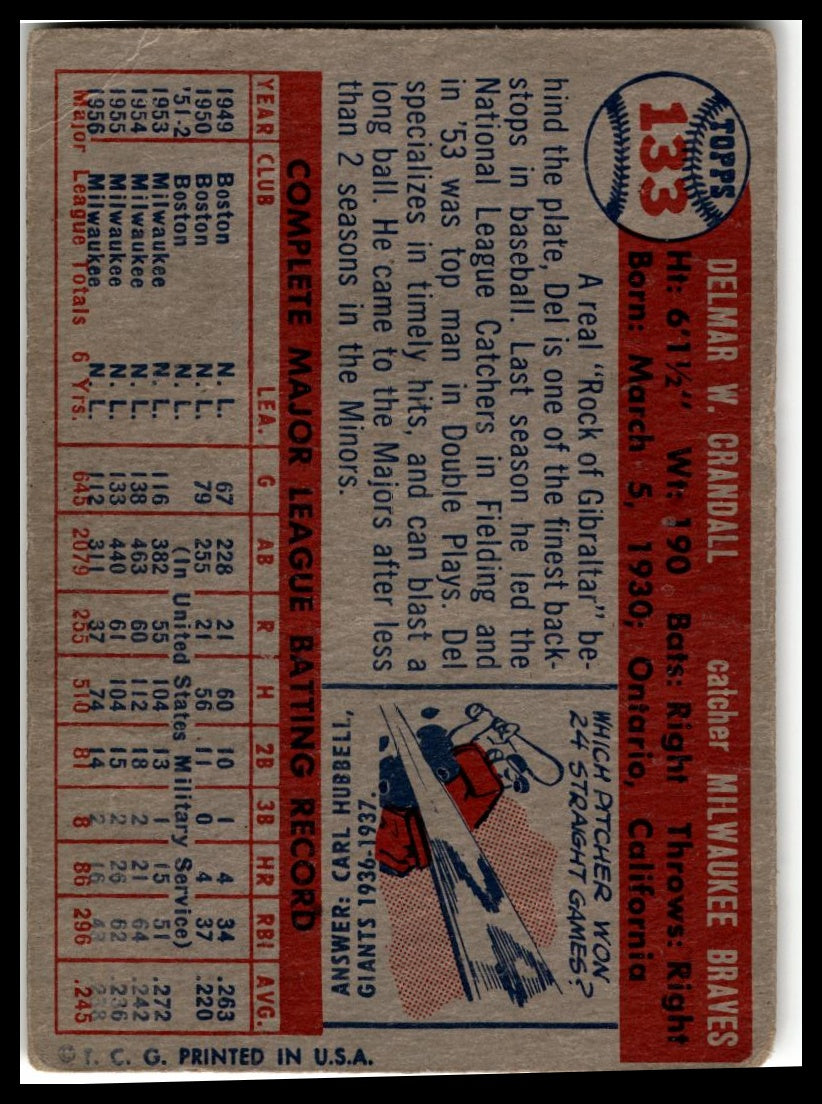 1957 Topps #133 Del Crandall Very Good