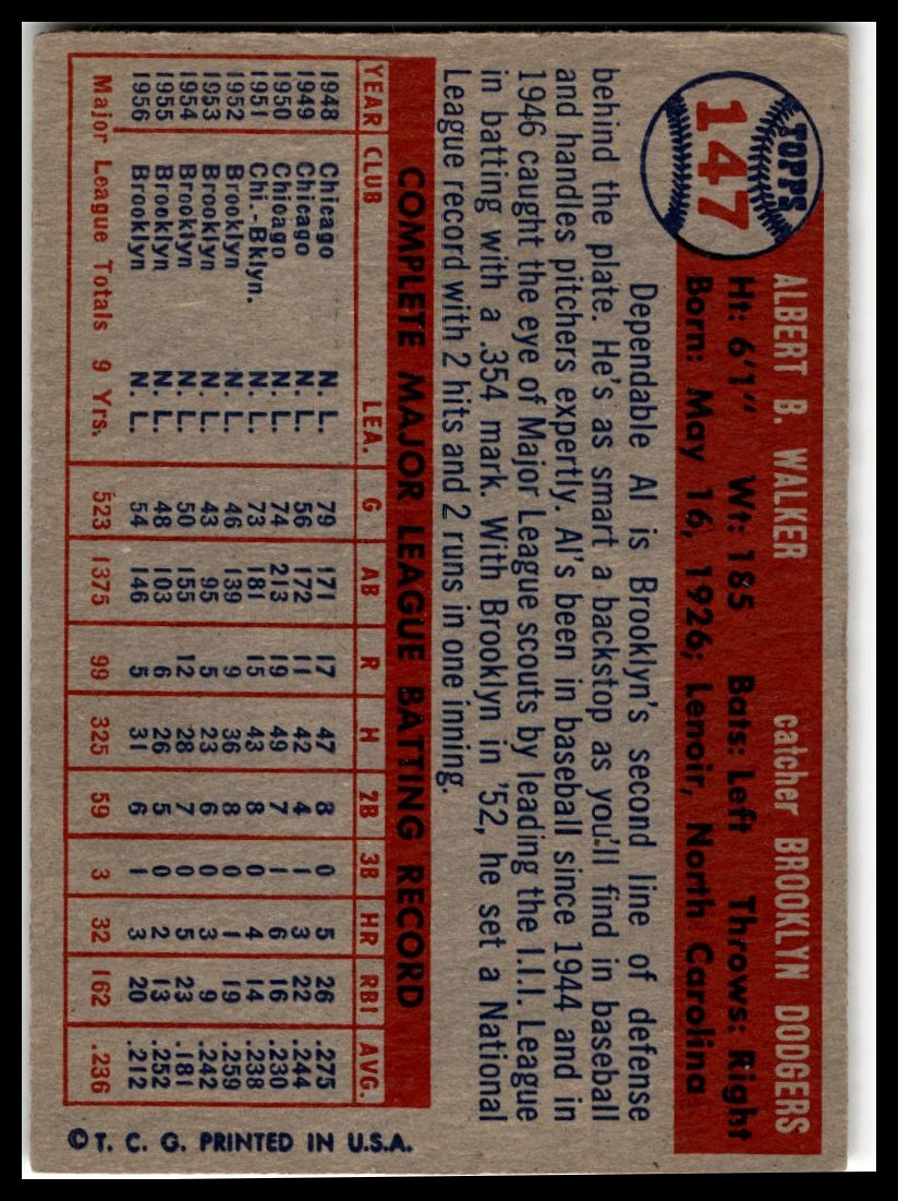 1957 Topps #147 Al Walker Very Good