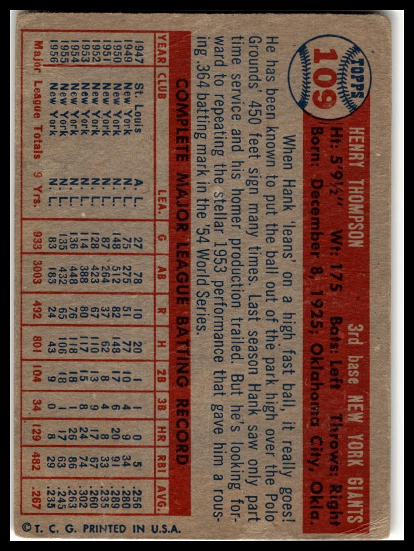 1957 Topps #109 Hank Thompson Very Good