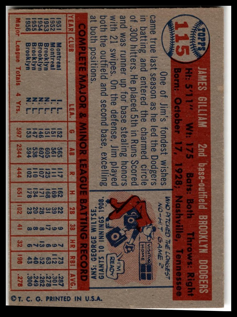 1957 Topps #115 Jim Gilliam Very Good