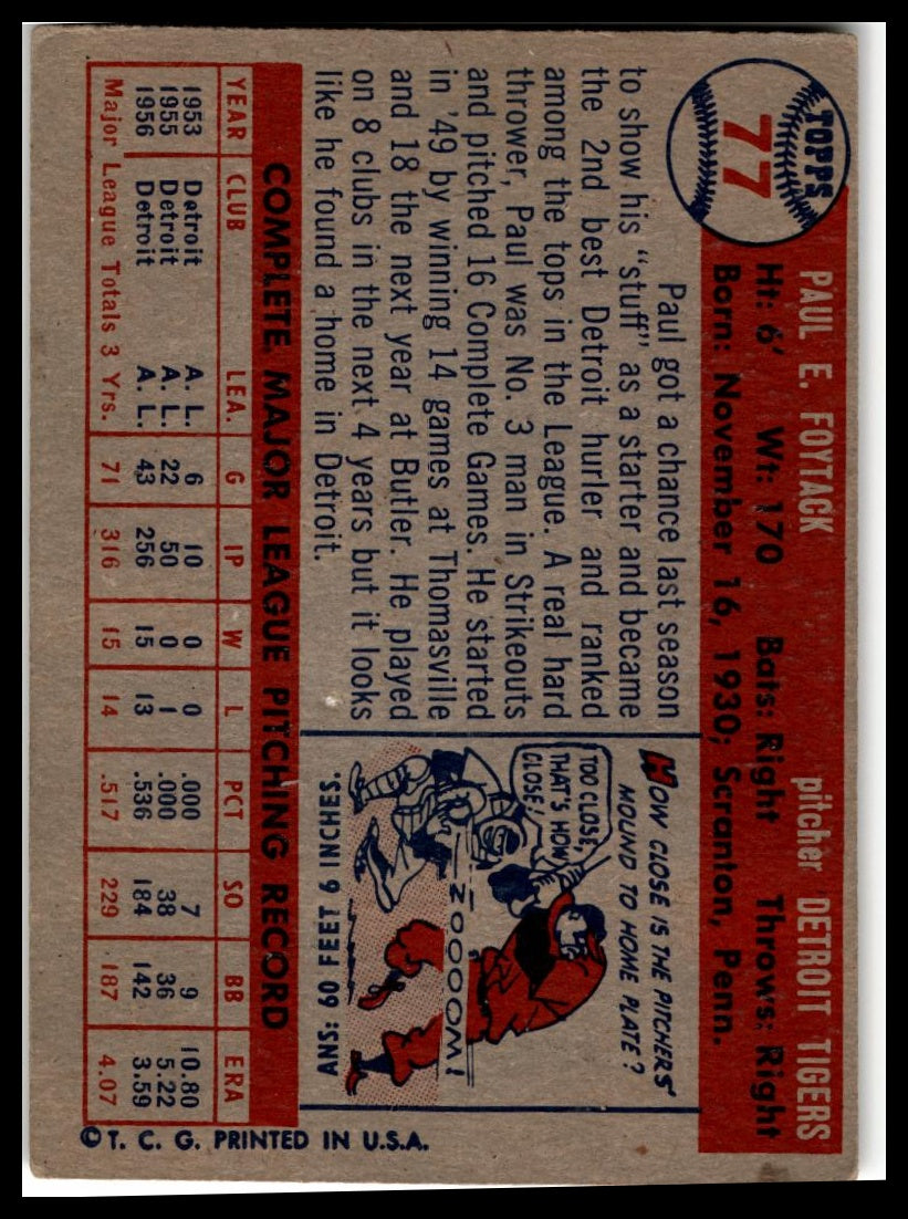 1957 Topps #77 Paul Foytack Very Good