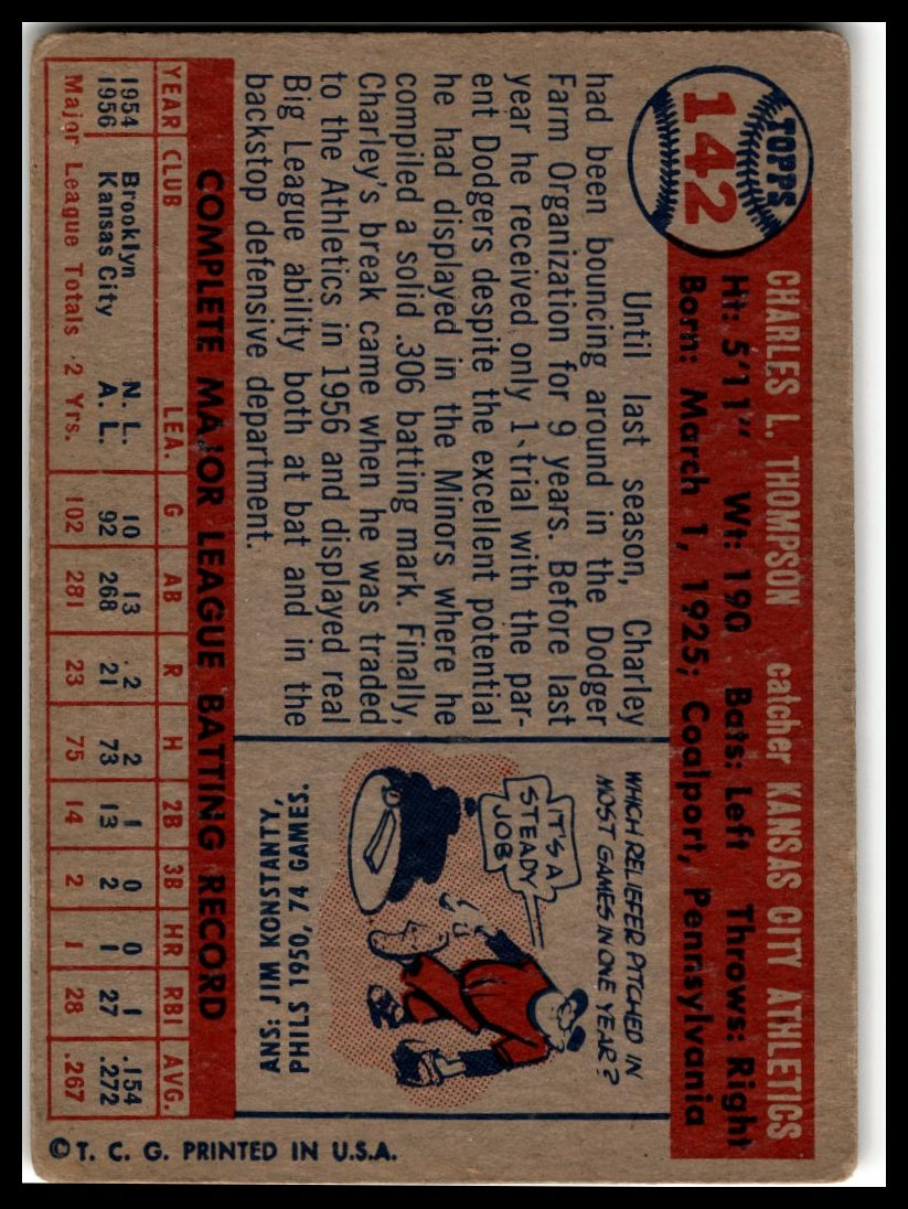 1957 Topps #142 Charley Thompson Very Good