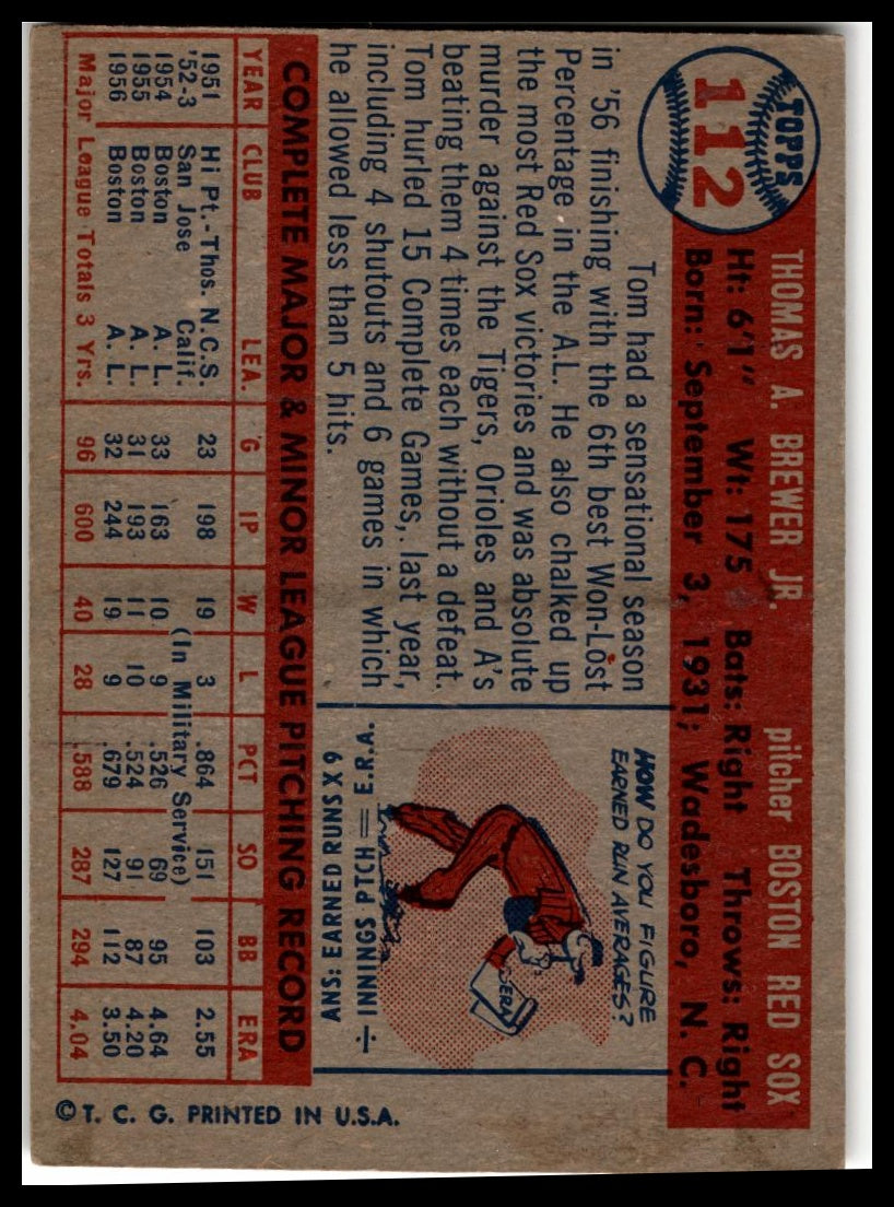 1957 Topps #112 Tom Brewer Very Good