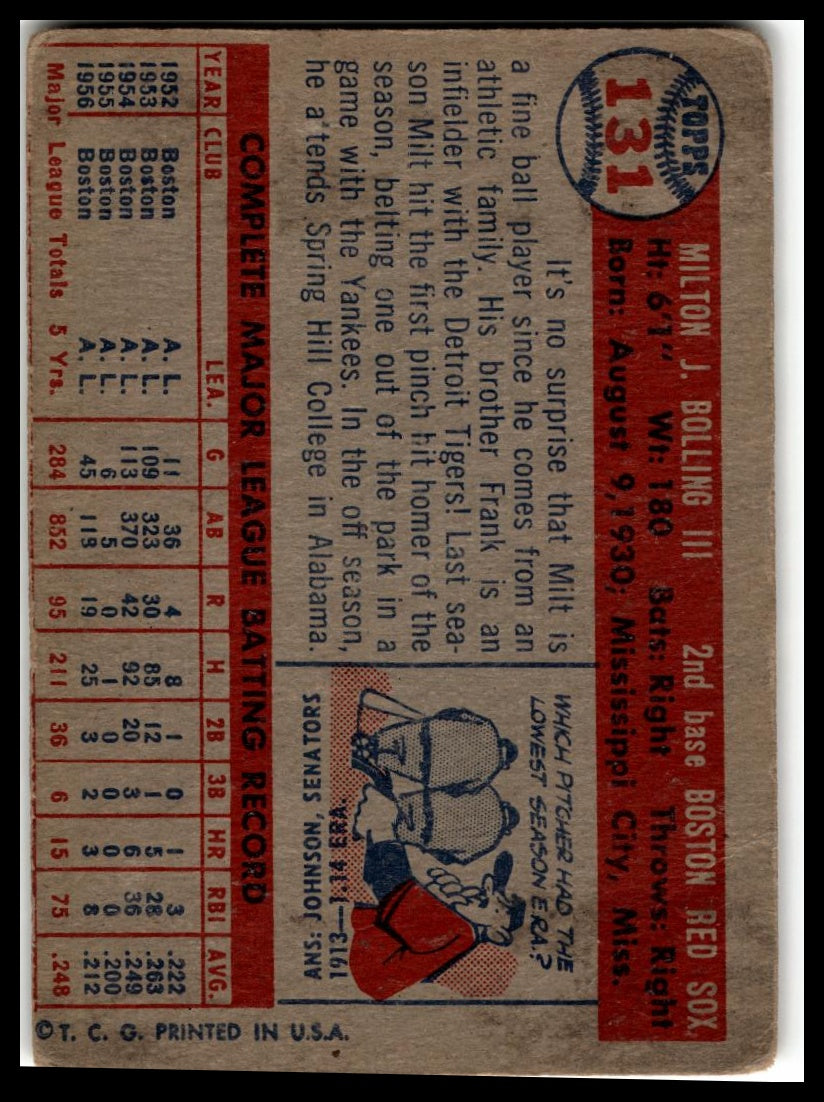 1957 Topps #131 Milt Bolling Very Good