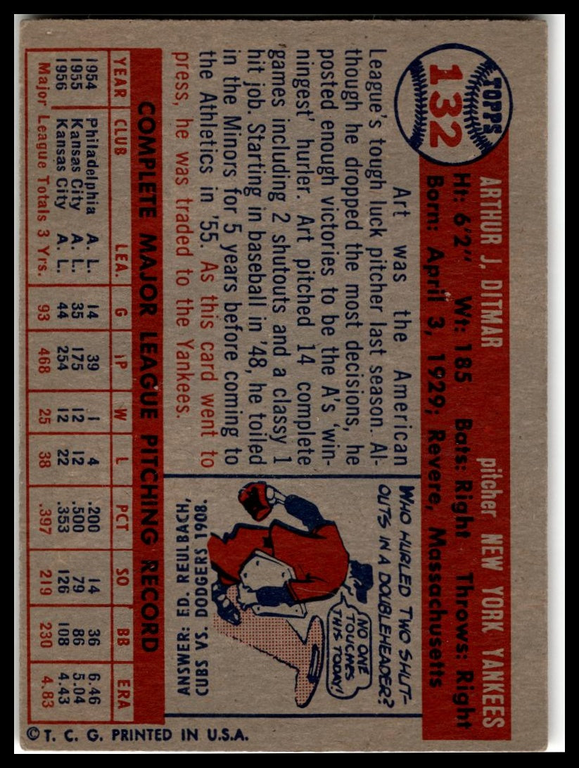 1957 Topps #132 Art Ditmar Very Good
